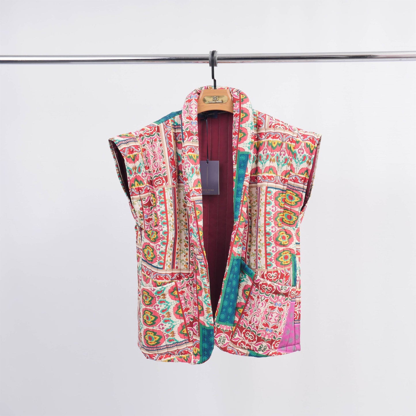 Mønstret quiltet vest - Bordeaux