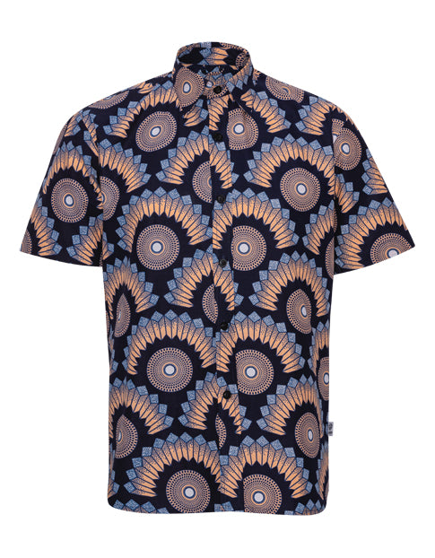 KWADUSA - Hans Skjorte - Round Stars in Melon and Blue