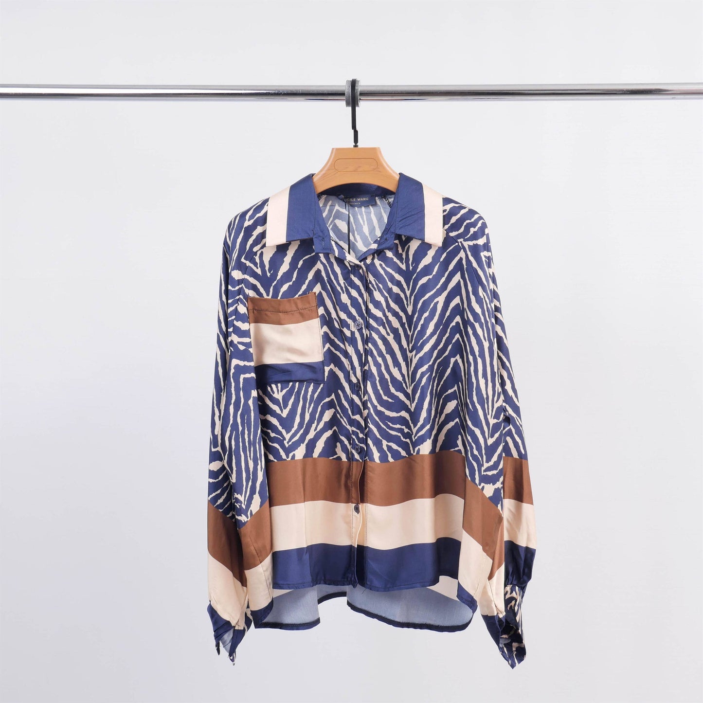 Skjorte med zebraprint - Bleu marine