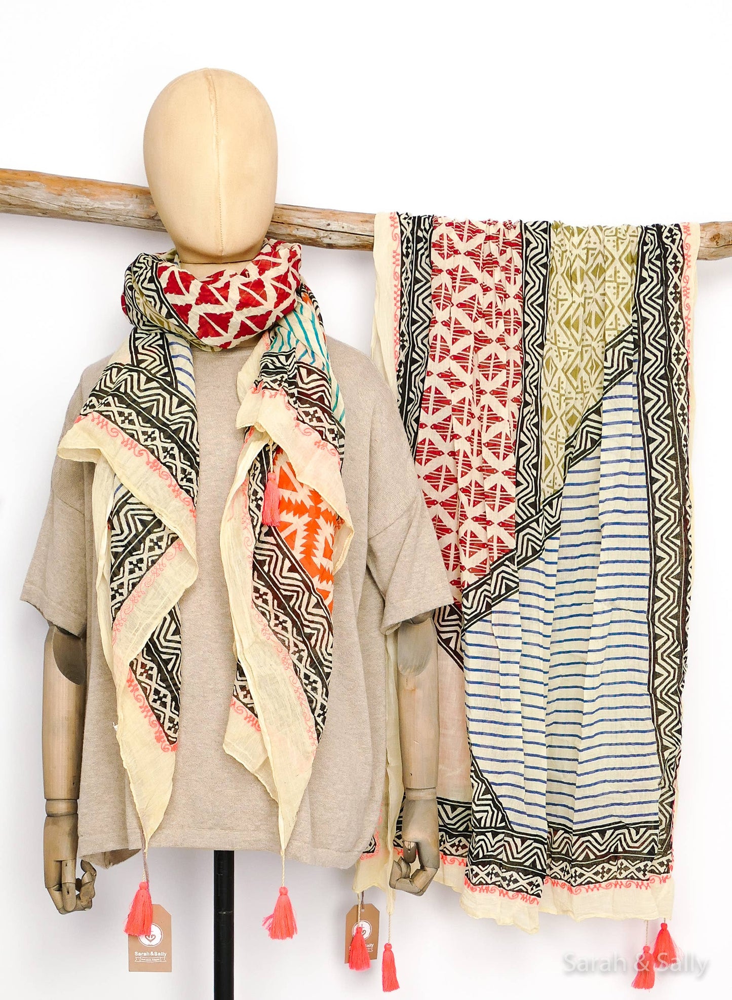 Bomuldstørklæde - Patchwork ikat