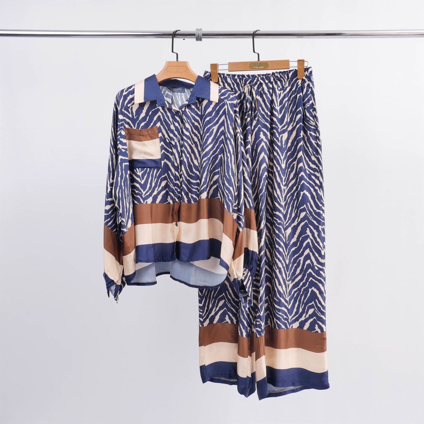 Skjorte med zebraprint - Bleu marine