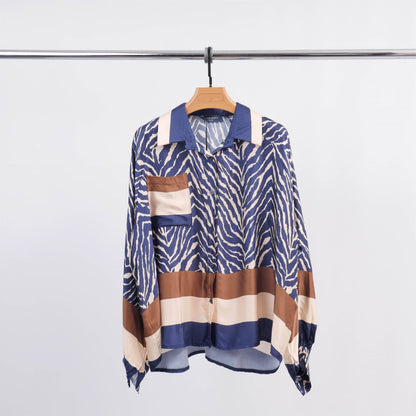 Skjorte med zebraprint - Bleu marine