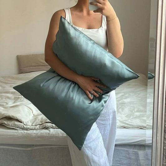 SILKE PUDEBETRÆK - OCEAN GREEN 100% mulberry silke