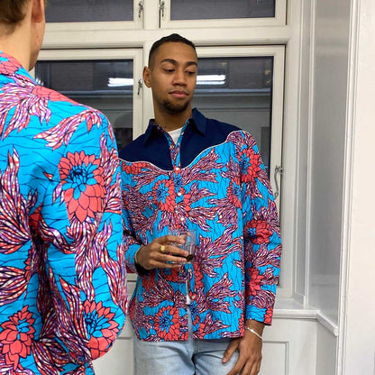 UDSALG 50 % - Congo Copenhagen - Rodeo Flower - Blå - Skjorte - Unisex